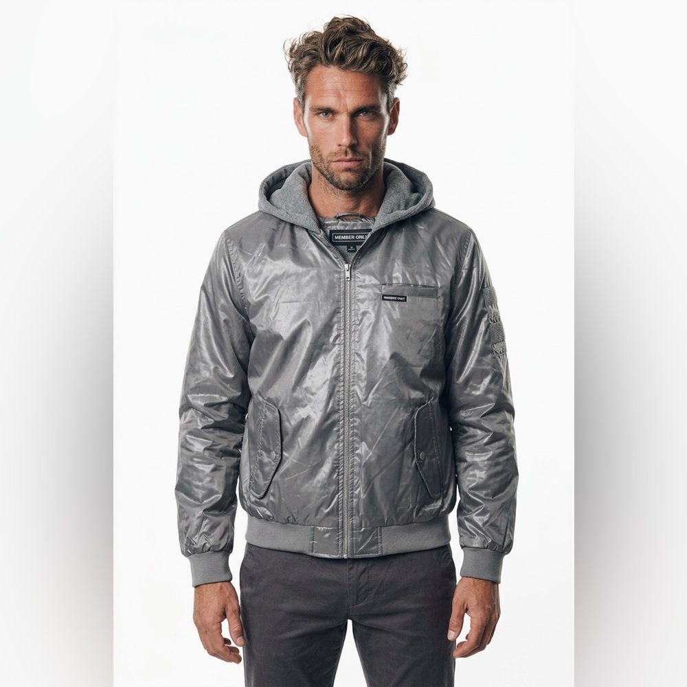 🧊 Members Only Silver Bomber Hoodie Jacket 🧥 Zip-Up | Size Medium